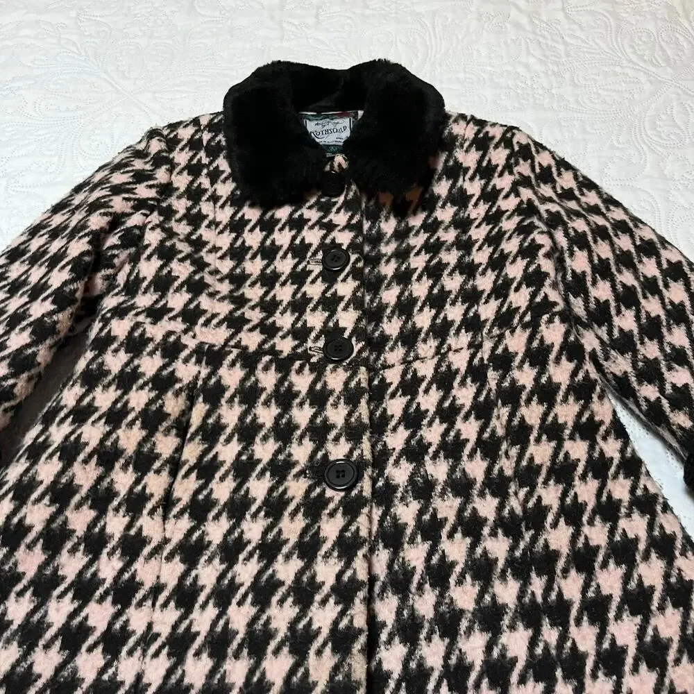 Rothschild Vintage Houndstooth Faux Fur Lined Coat Size 5